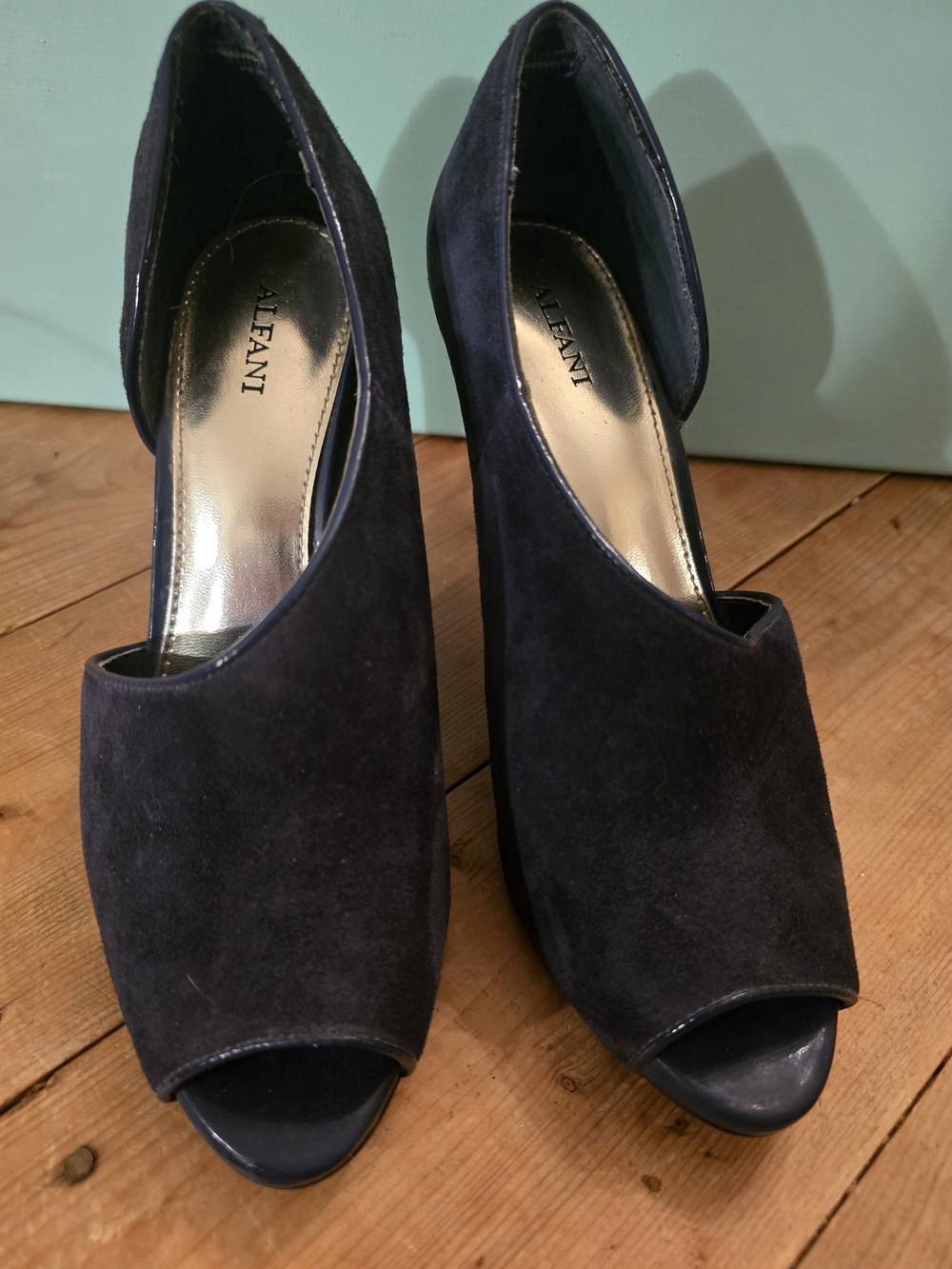 Alfani Navy Suede Open-Toe Platform Heels